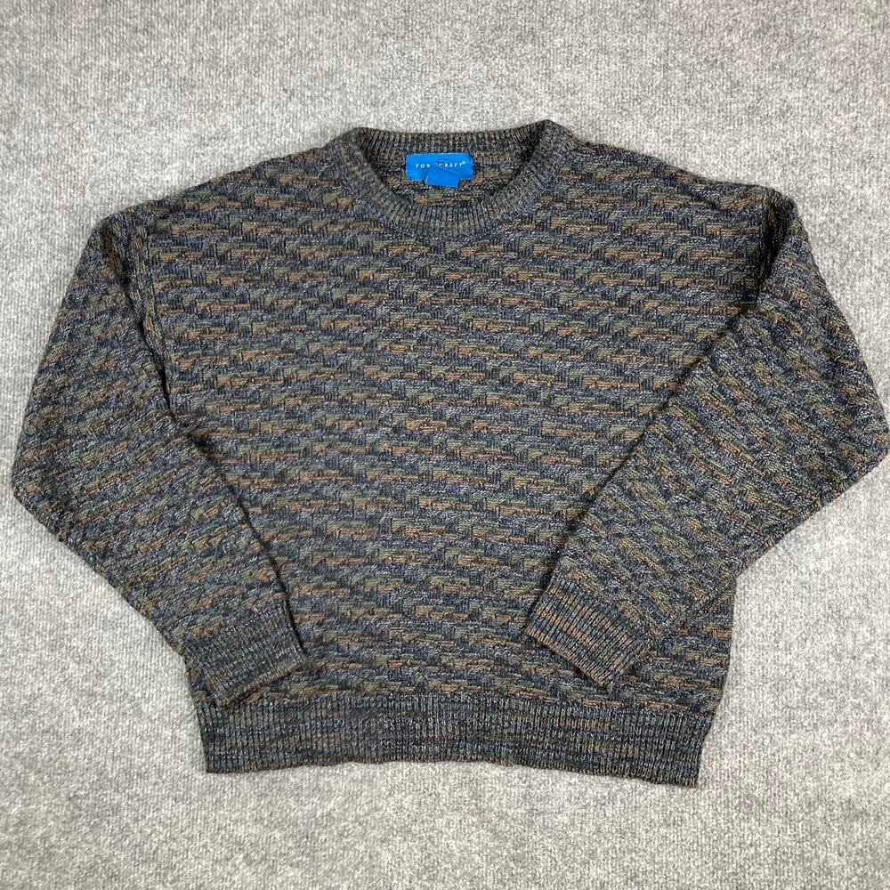Towncraft Sweater Mens Size S Multicolor‎ Knit Vintage 90s Pattern Crew Pullover